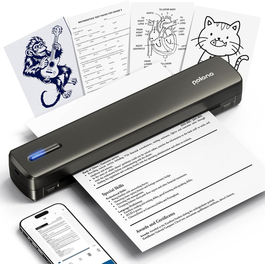 Portable A4 Wireless Thermal Printer Bluetooth Inkless Brown Travel Office