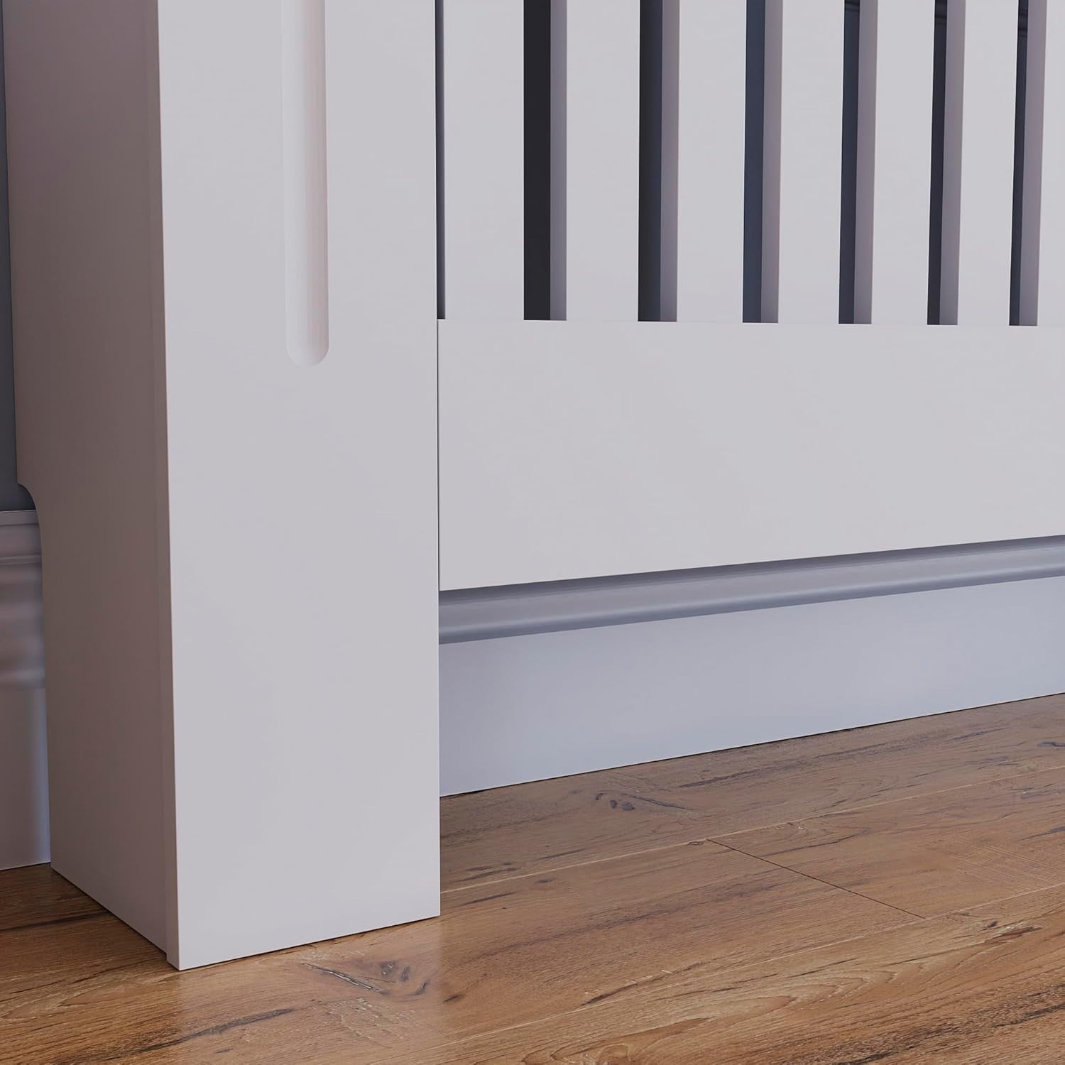 Medium White Radiator Cover Cabinet | Modern MDF Slatted Heater Cover with Shelf