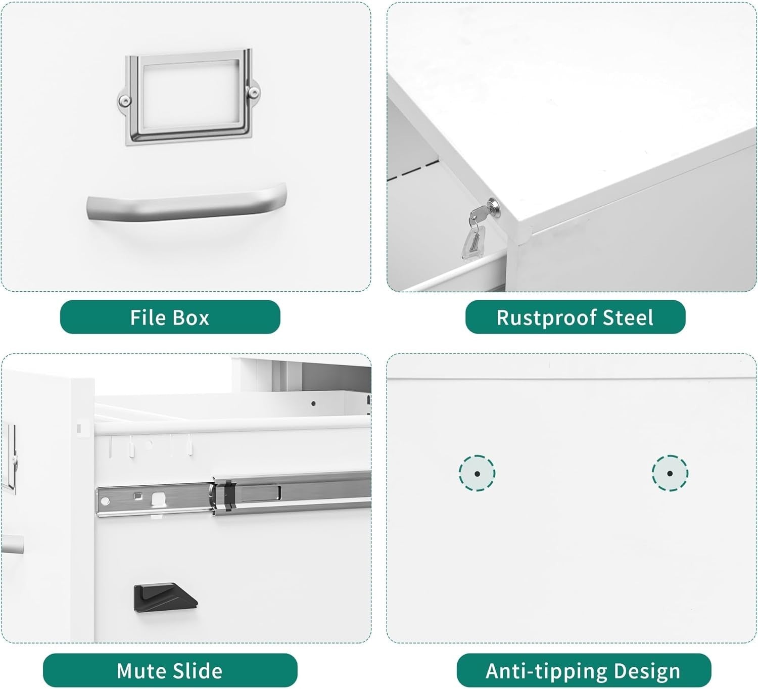Lockable 3 Drawer Filing Cabinet White Steel Vertical A4 Legal Office Storage