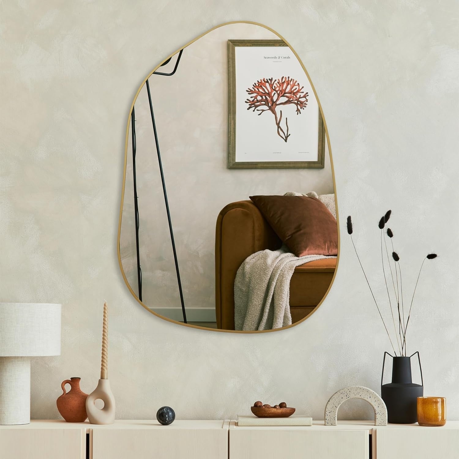 Gold Irregular Wall Mirror 69x48cm Modern Boho Decor for Entryway