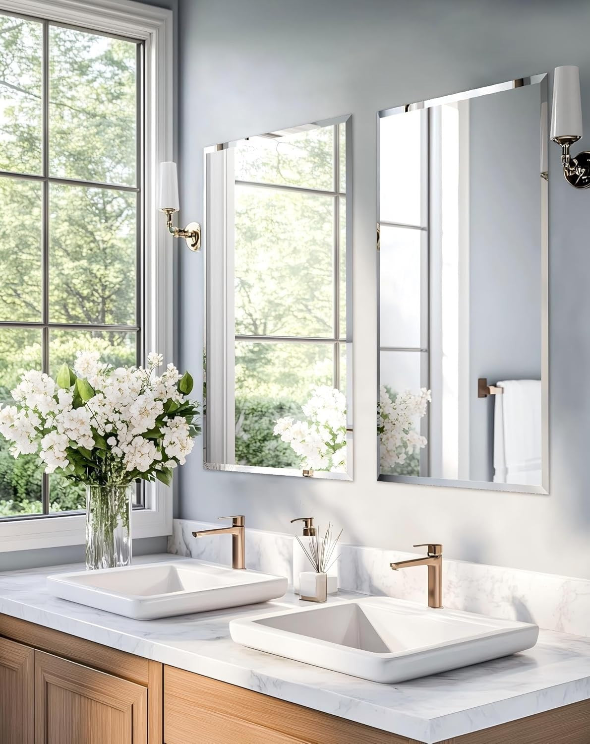 Frameless Rectangular Wall Mirror 70x50cm Beveled Glass Vanity