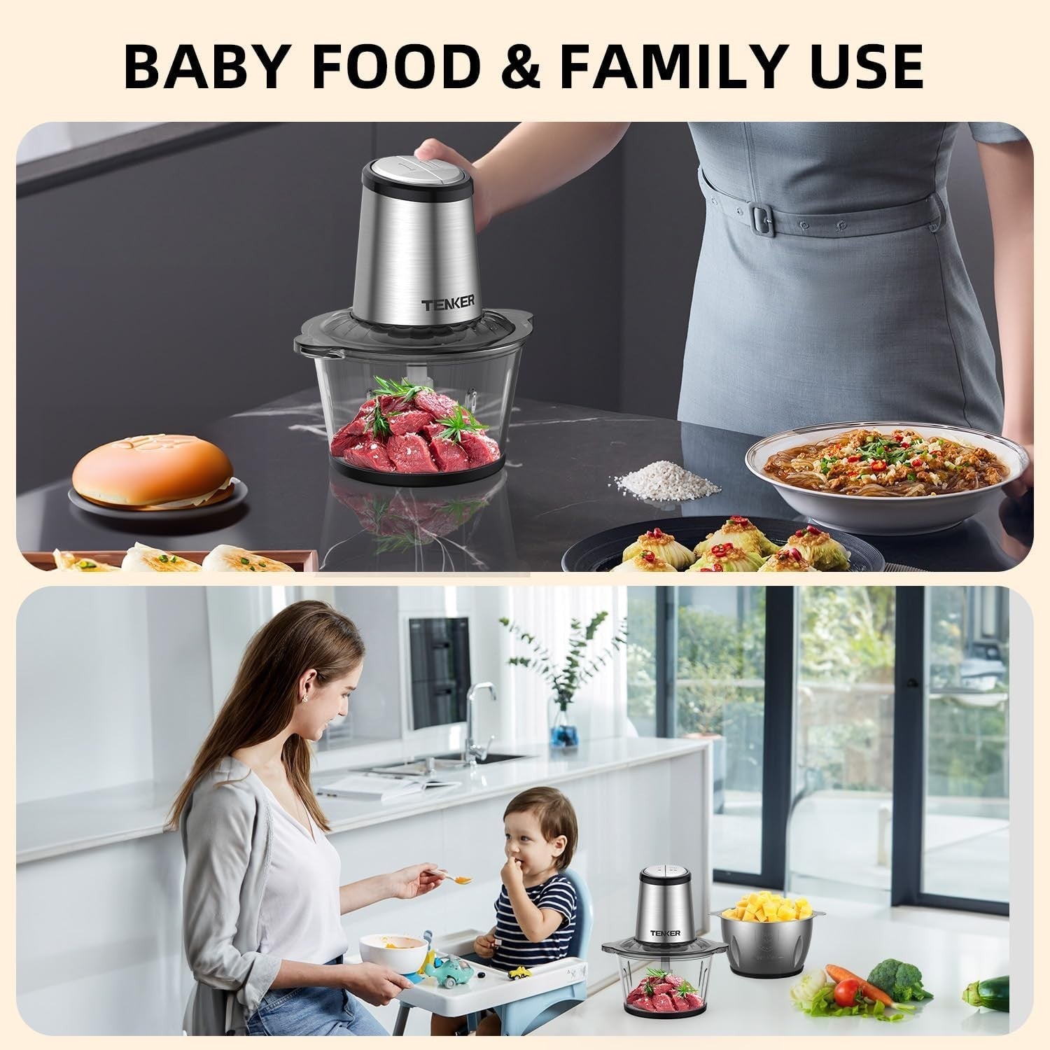 500W Food Processor Meat Grinder Chopper 2x2L Bowls 2 Speed Black