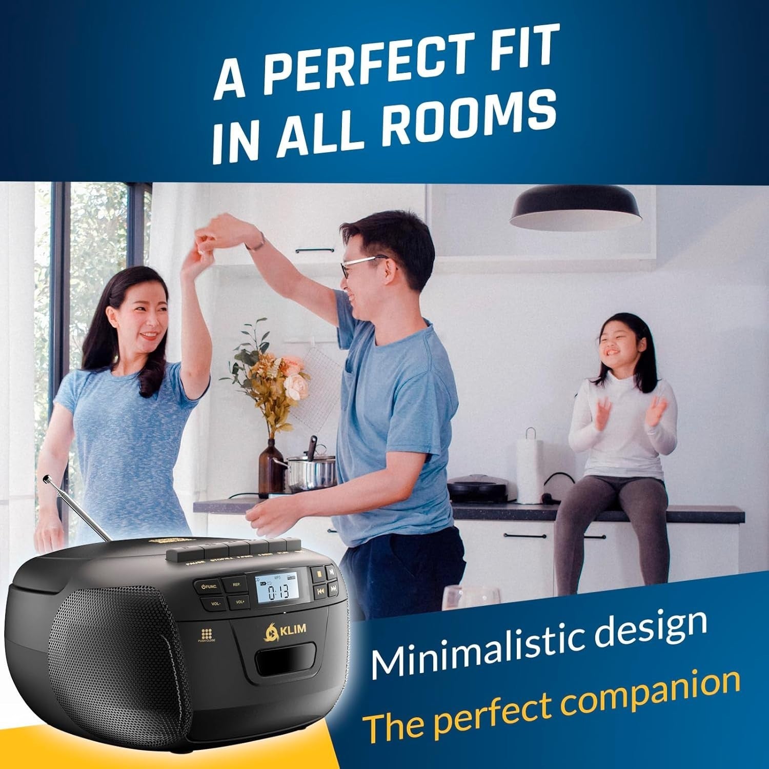 CD Cassette Player Boombox Bluetooth AM FM Radio USB AUX Black Gold