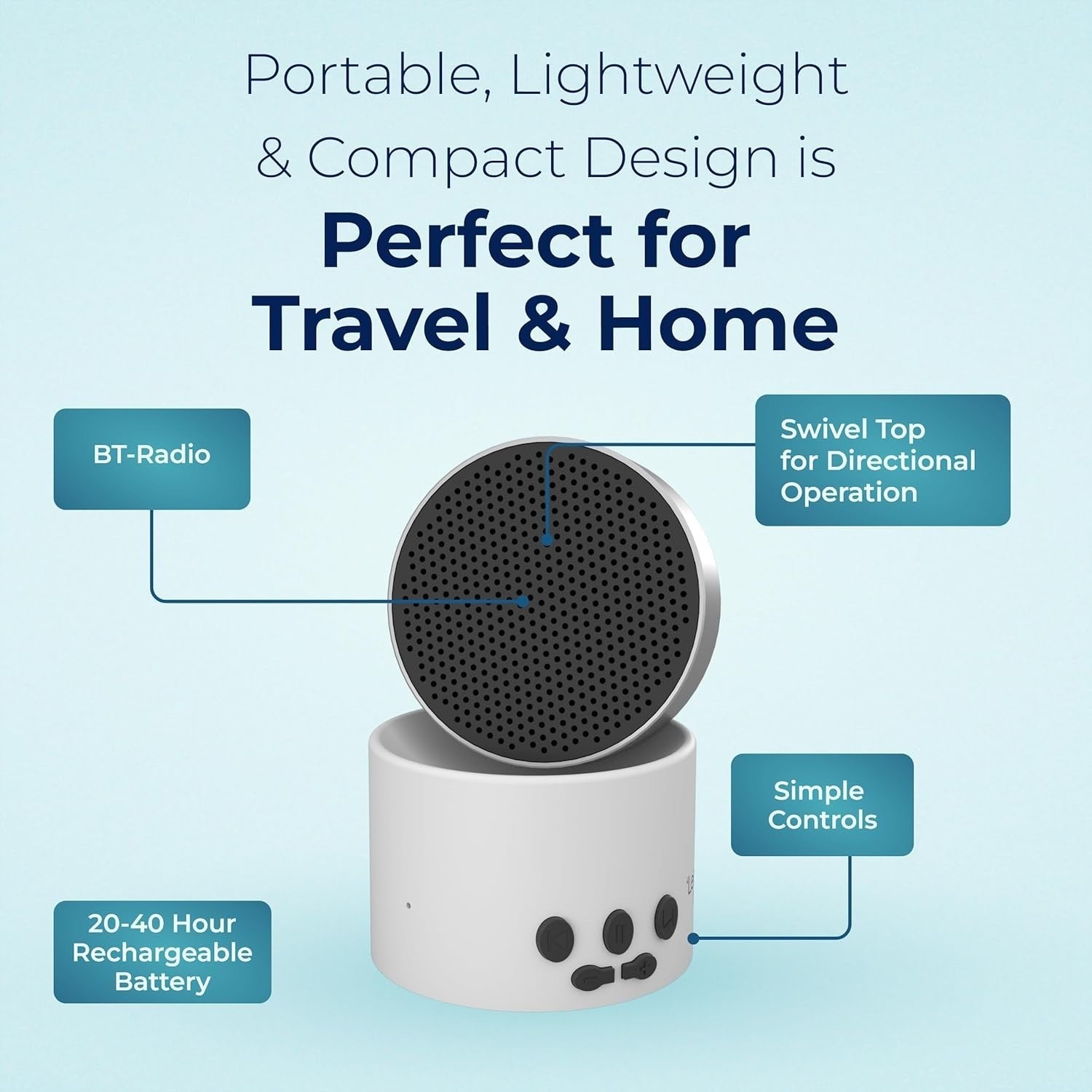 Portable White Noise Machine Bluetooth Speaker USB-C Rechargeable Travel