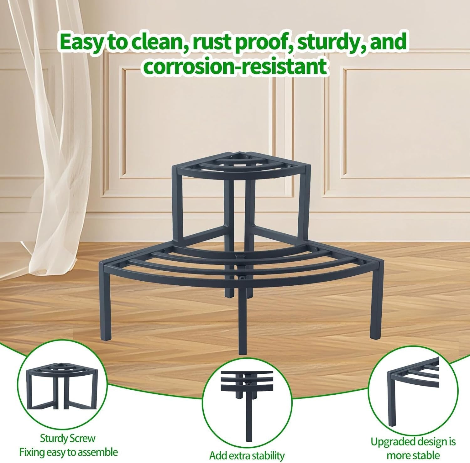2 Tier Aluminum Plant Stand Black Corner Flower Pot Display Shelf Indoor Outdoor