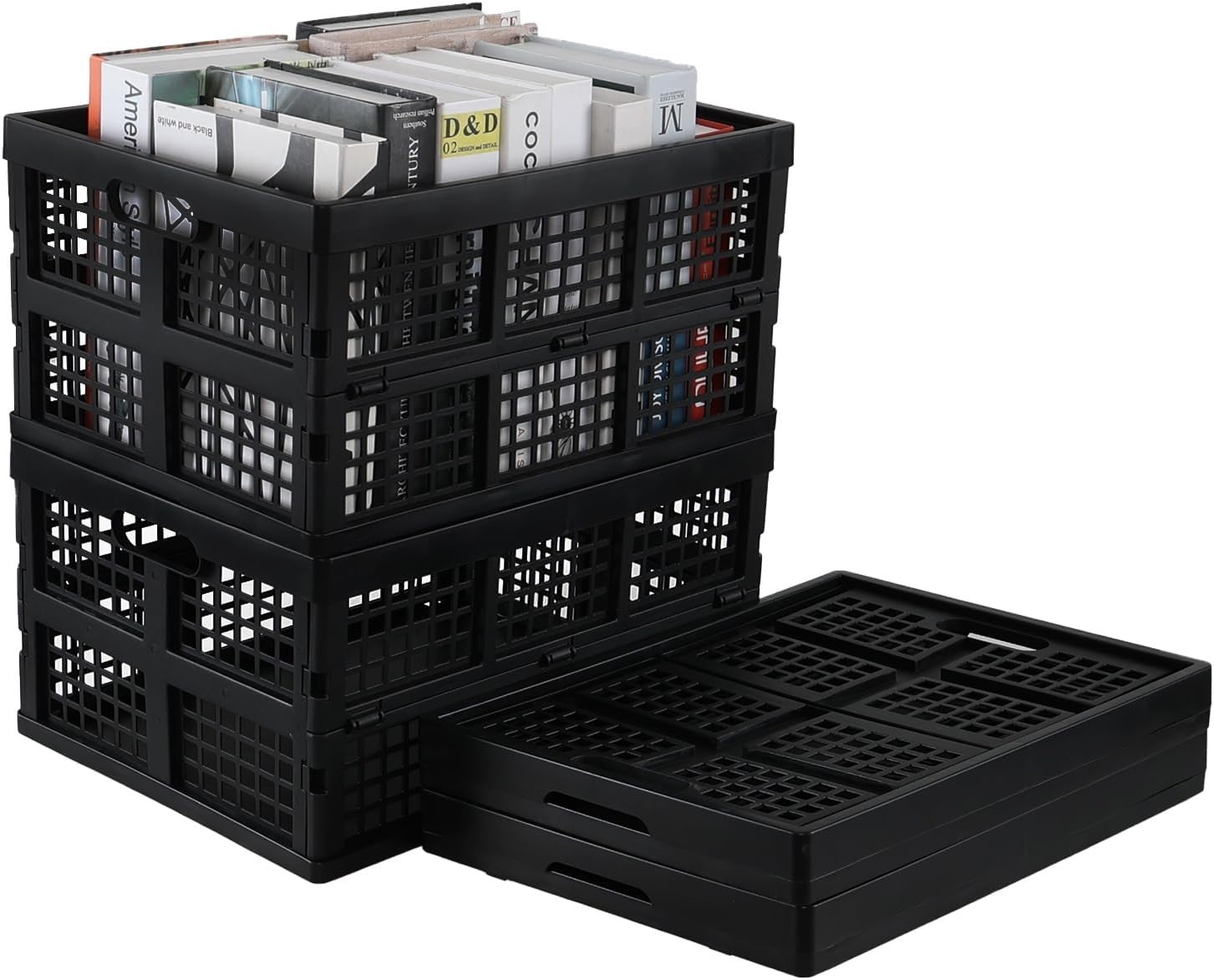 4 Pack Foldable Storage Crates Stackable Plastic Boxes 34L