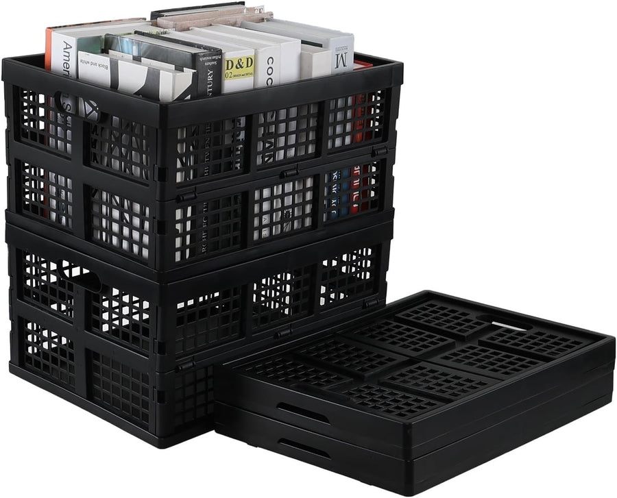 4 Pack Foldable Storage Crates Stackable Plastic Boxes 34L
