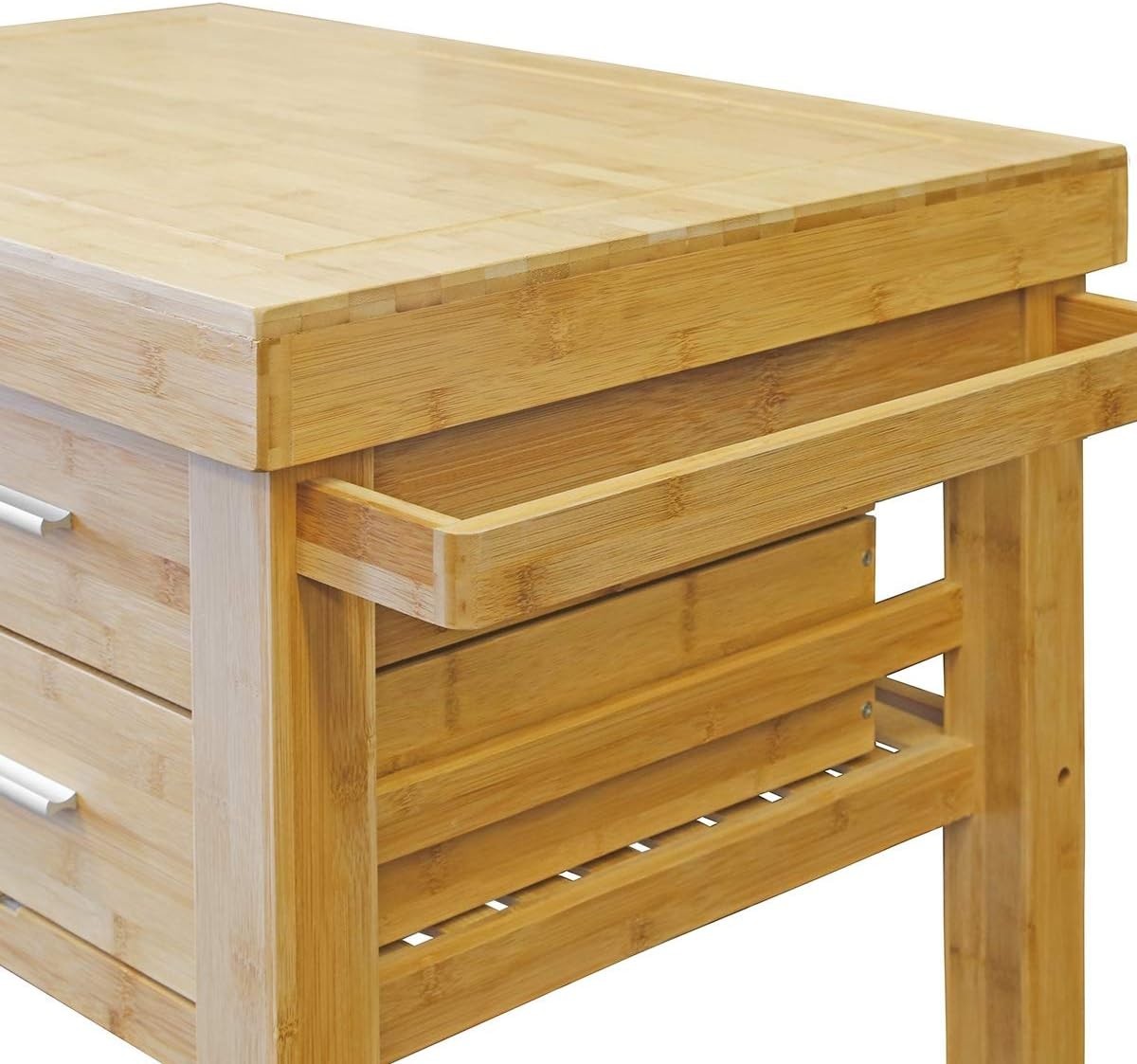 Bamboo Kitchen Trolley Cart w Drawers Shelves