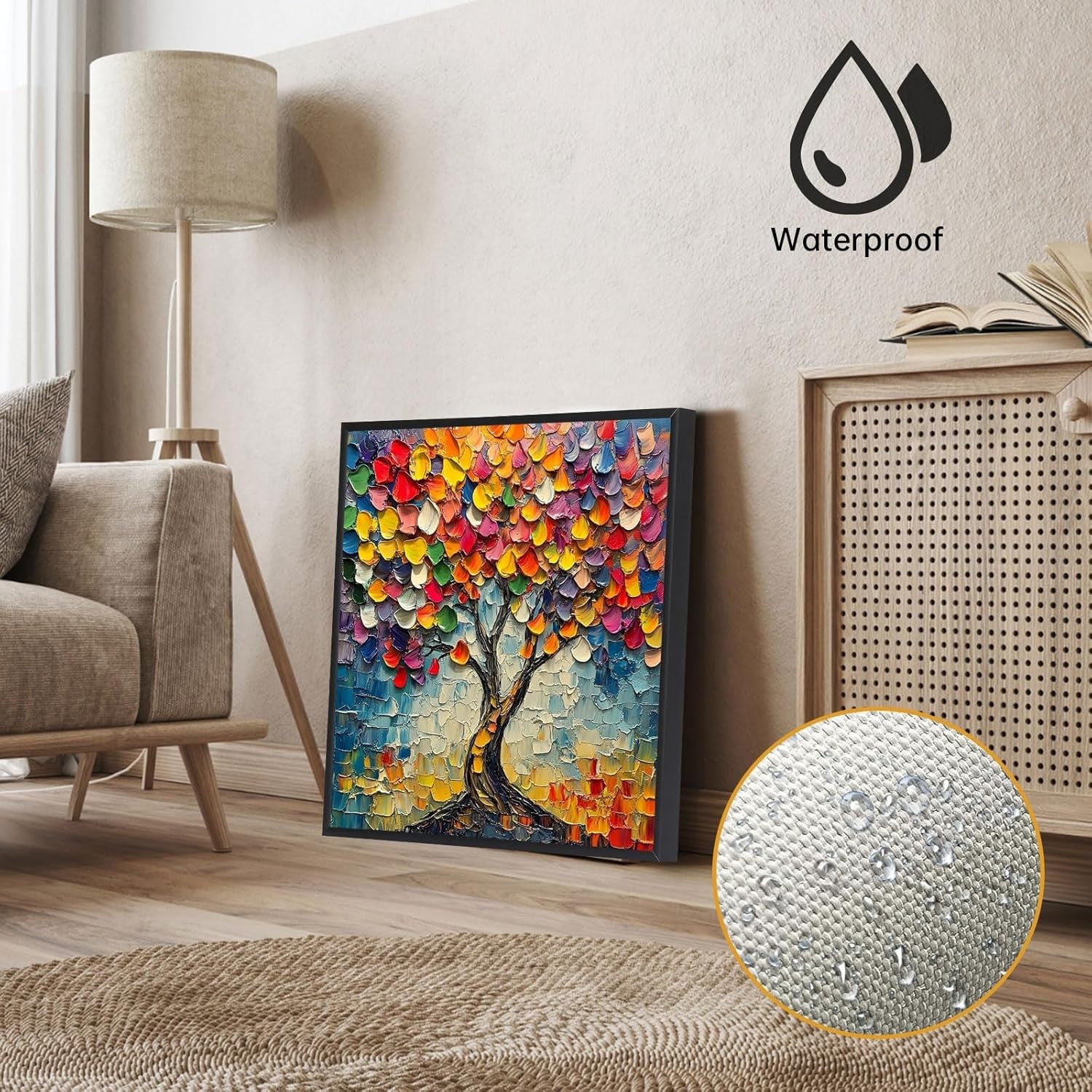 12x12 Colorful Abstract Tree Canvas Wall Art – Textured Modern Decor