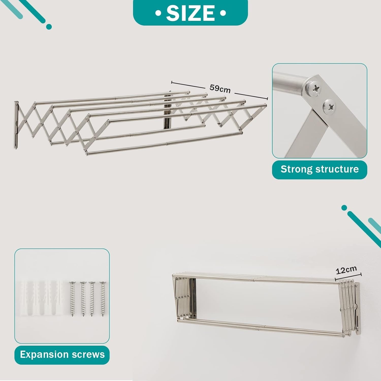 Wall Mounted Clothes Airer Retractable Drying Rack Foldable Space Saving
