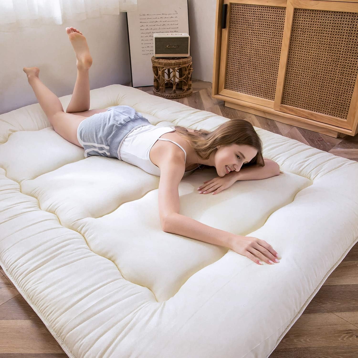 Extra Thick Japanese Floor Mattress | Memory Foam Sleeping Pad Guest Bed