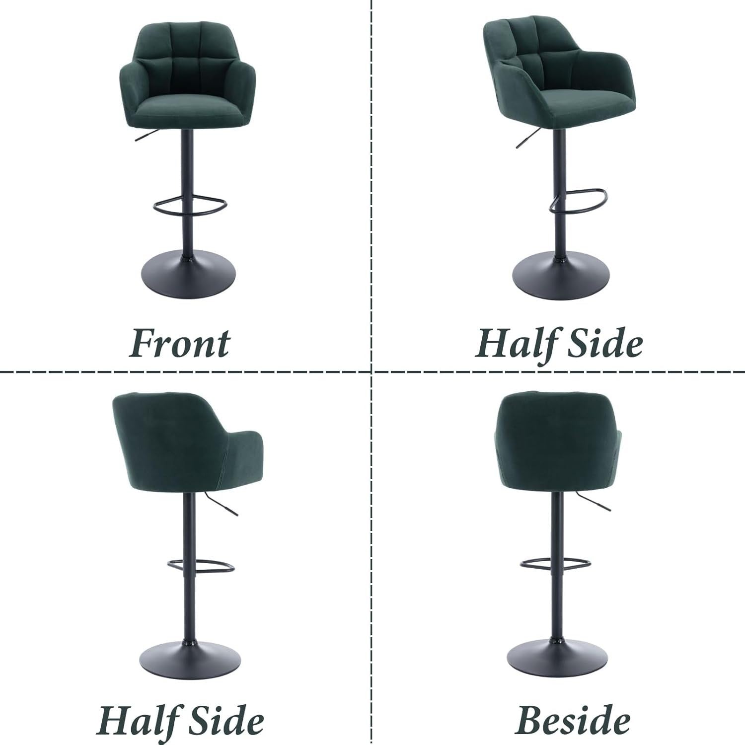 Adjustable Green Velvet Bar Stools Set of 2 Swivel Kitchen Counter