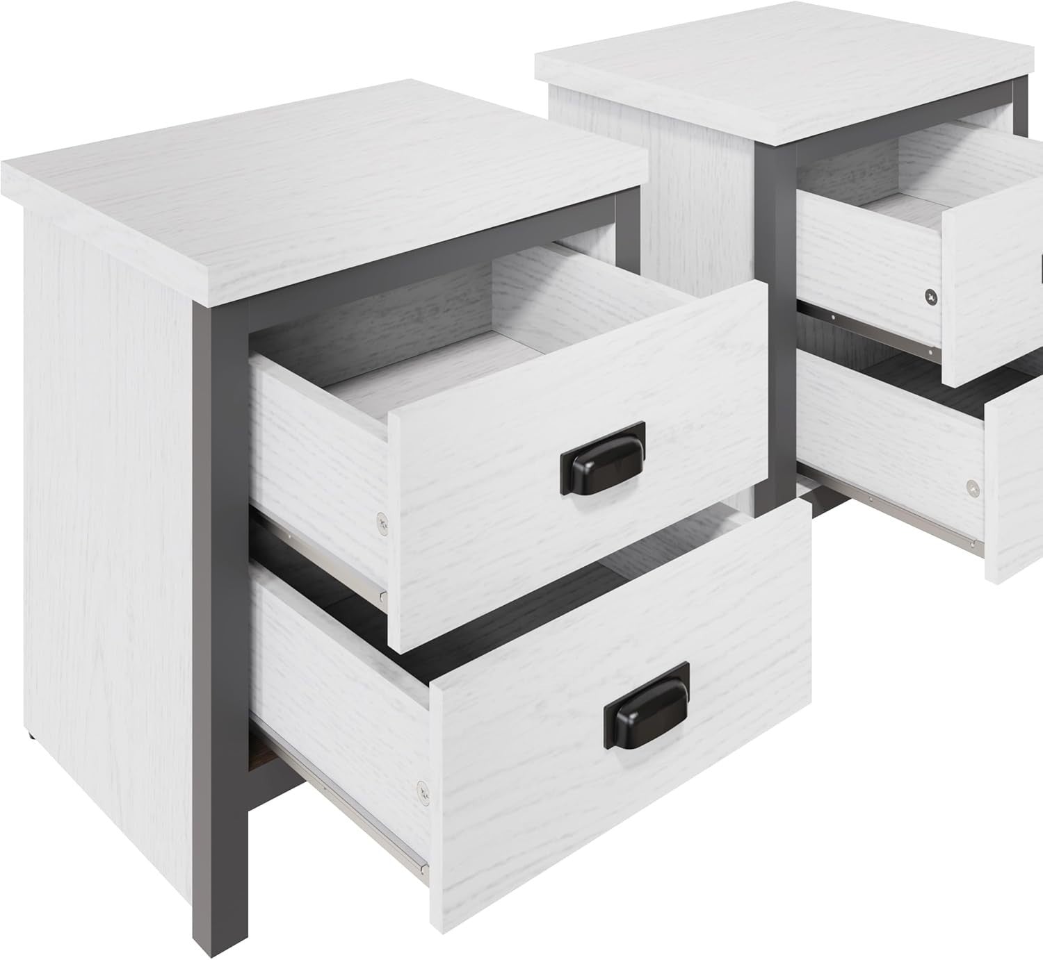 Pair of White 2 Drawer Bedside Tables | Modern Wooden Nightstands with Shelf