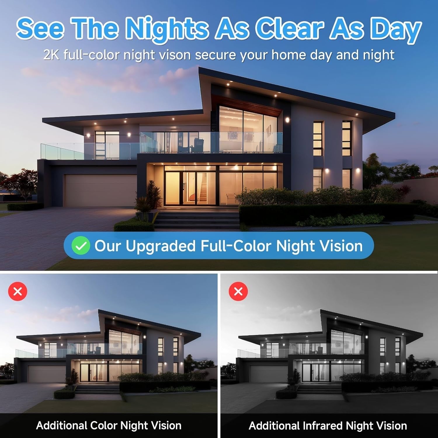2K Window Security Camera 24/7 Recording Motion Detection Dual WiFi