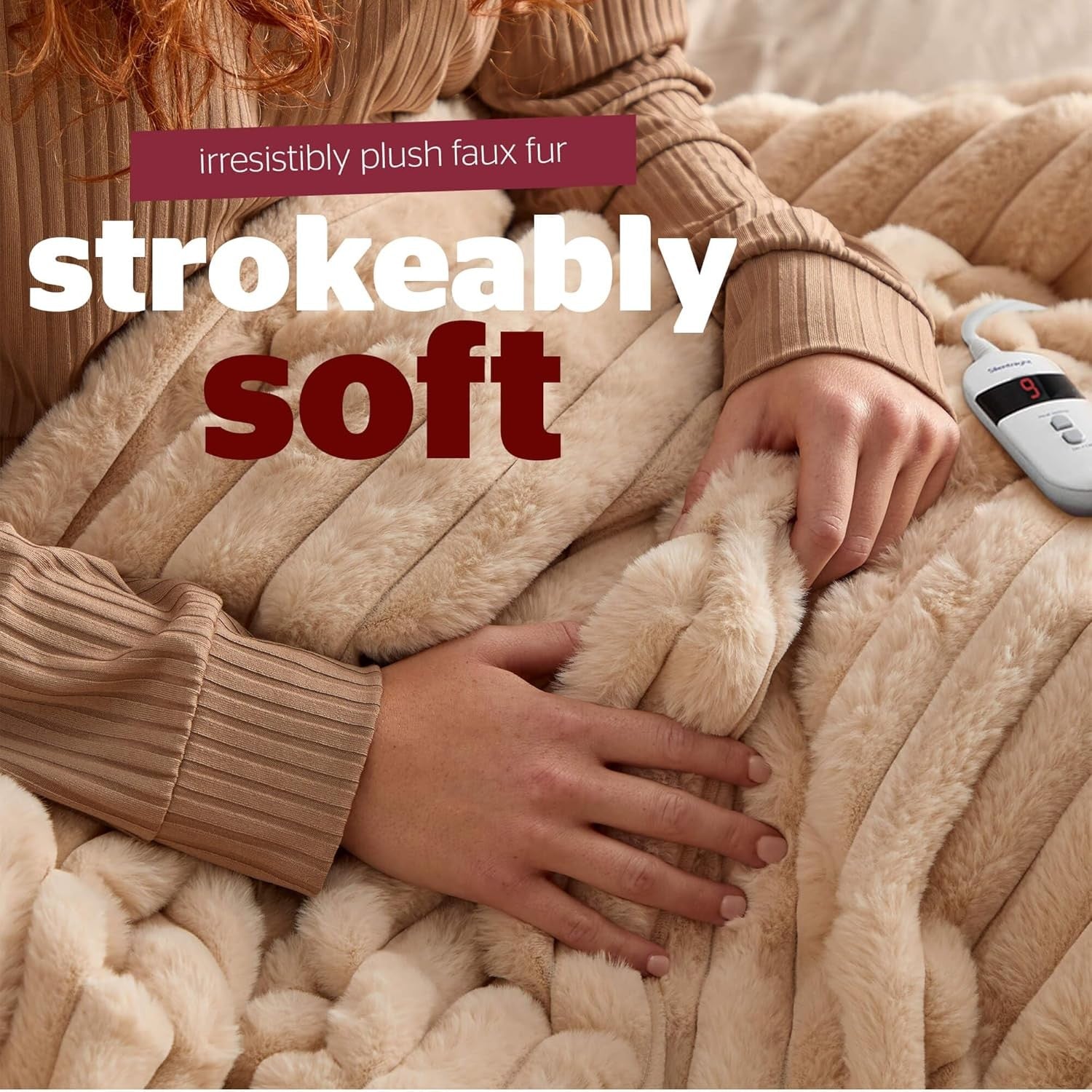 Electric Heated Throw Blanket 120x160cm Natural Faux Fur 9 Heat Timer