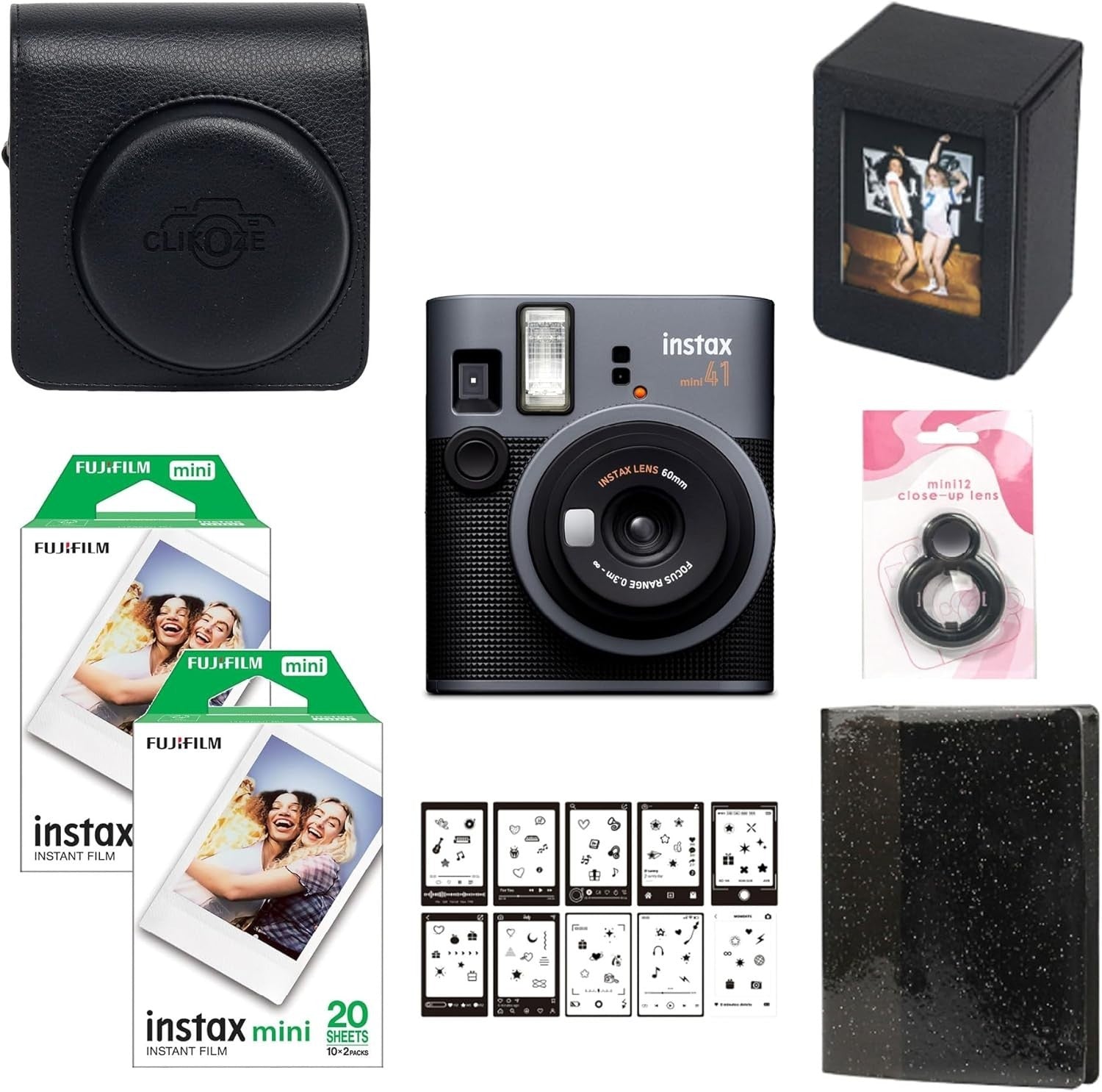 Instant Camera Bundle 40 Film Shots Case Album Selfie Mirror Kit