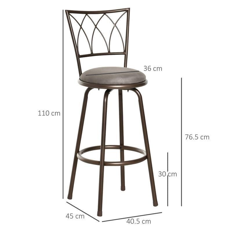 2x Swivel Bar Stools Bronze Suede Seat Kitchen Breakfast Chairs w/ Back