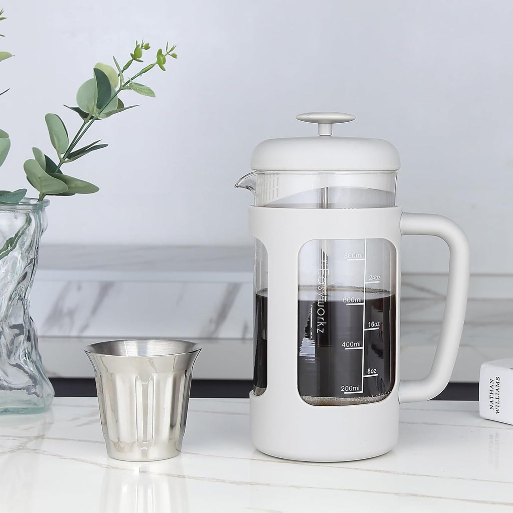 1000ml French Press Coffee Maker Borosilicate Glass Heat-Resistant Soft Grip