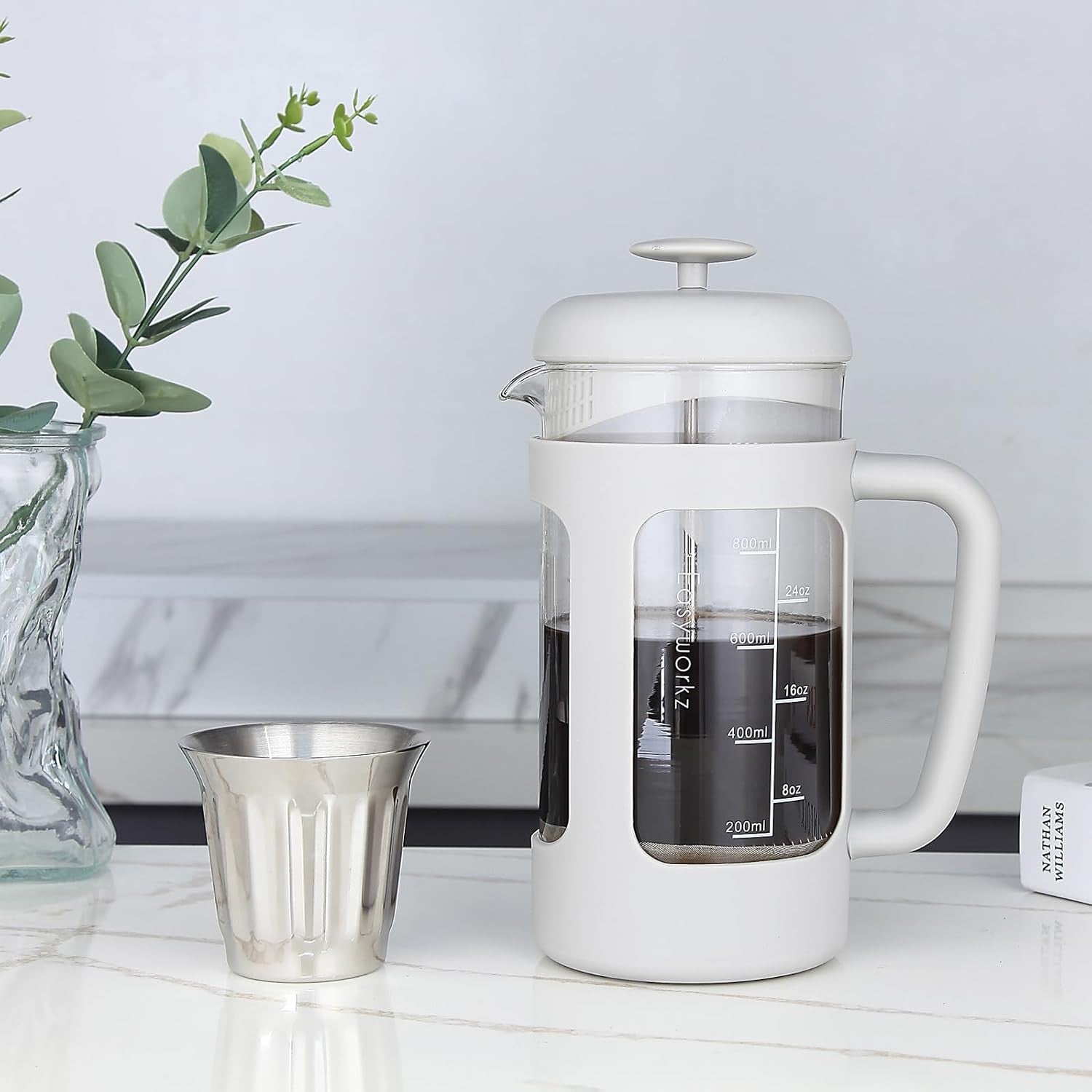 1000ml French Press Coffee Maker Borosilicate Glass Heat-Resistant Soft Grip