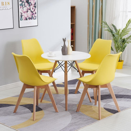 Yellow Dining Table and Chairs Set 4 – 80cm Round Modern Kitchen Café