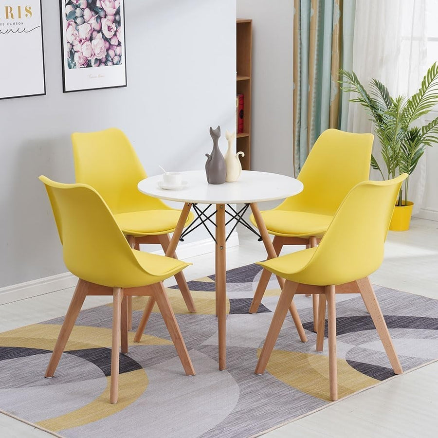 Yellow Dining Table and Chairs Set 4 – 80cm Round Modern Kitchen Café