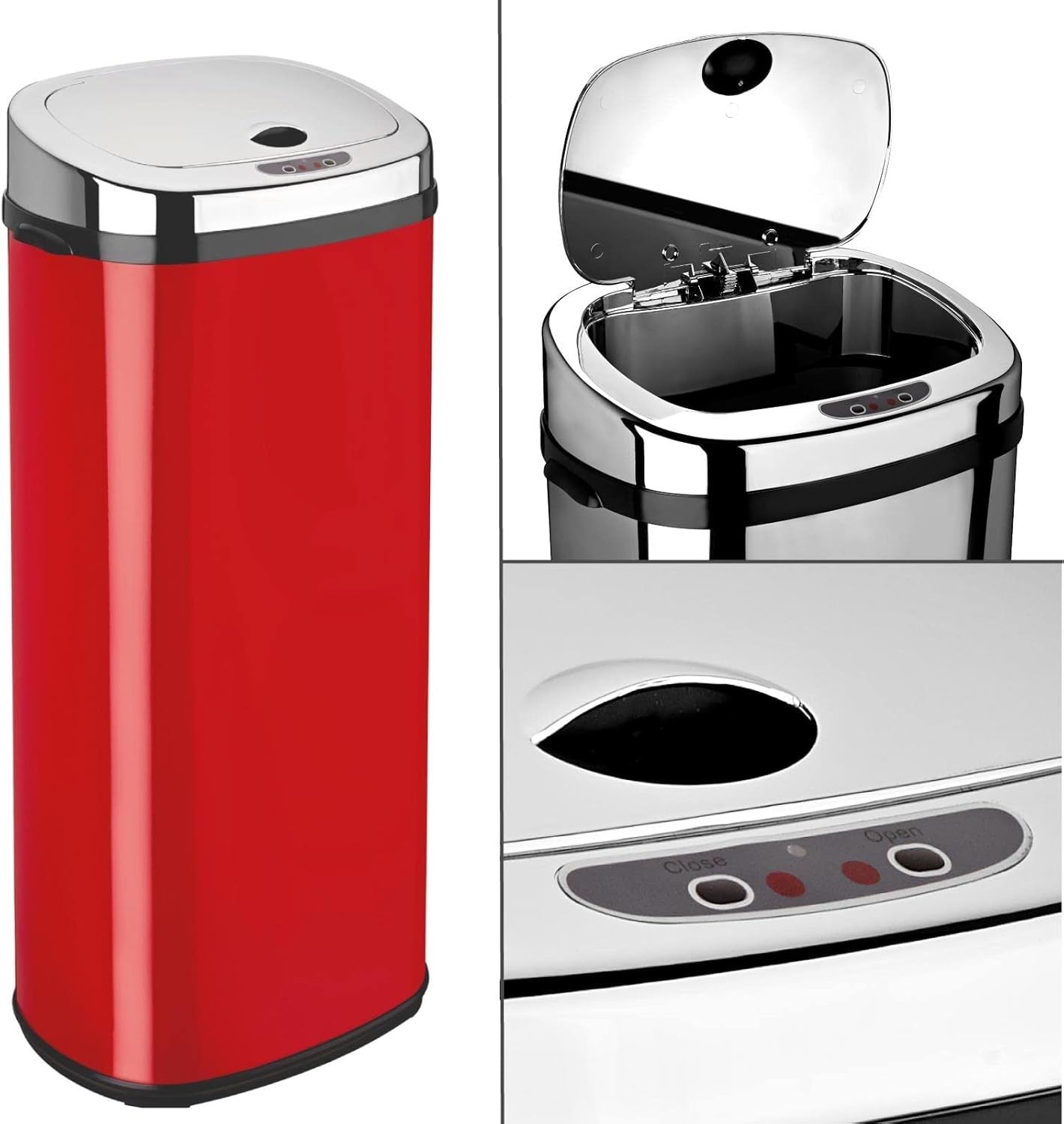 30L Automatic Sensor Kitchen Bin Stainless Steel Soft Close 54cm Red