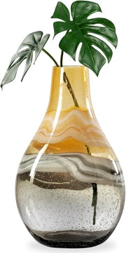 Amber Hand Blown Glass Vase 36cm Modern Coastal Table Centerpiece Decor