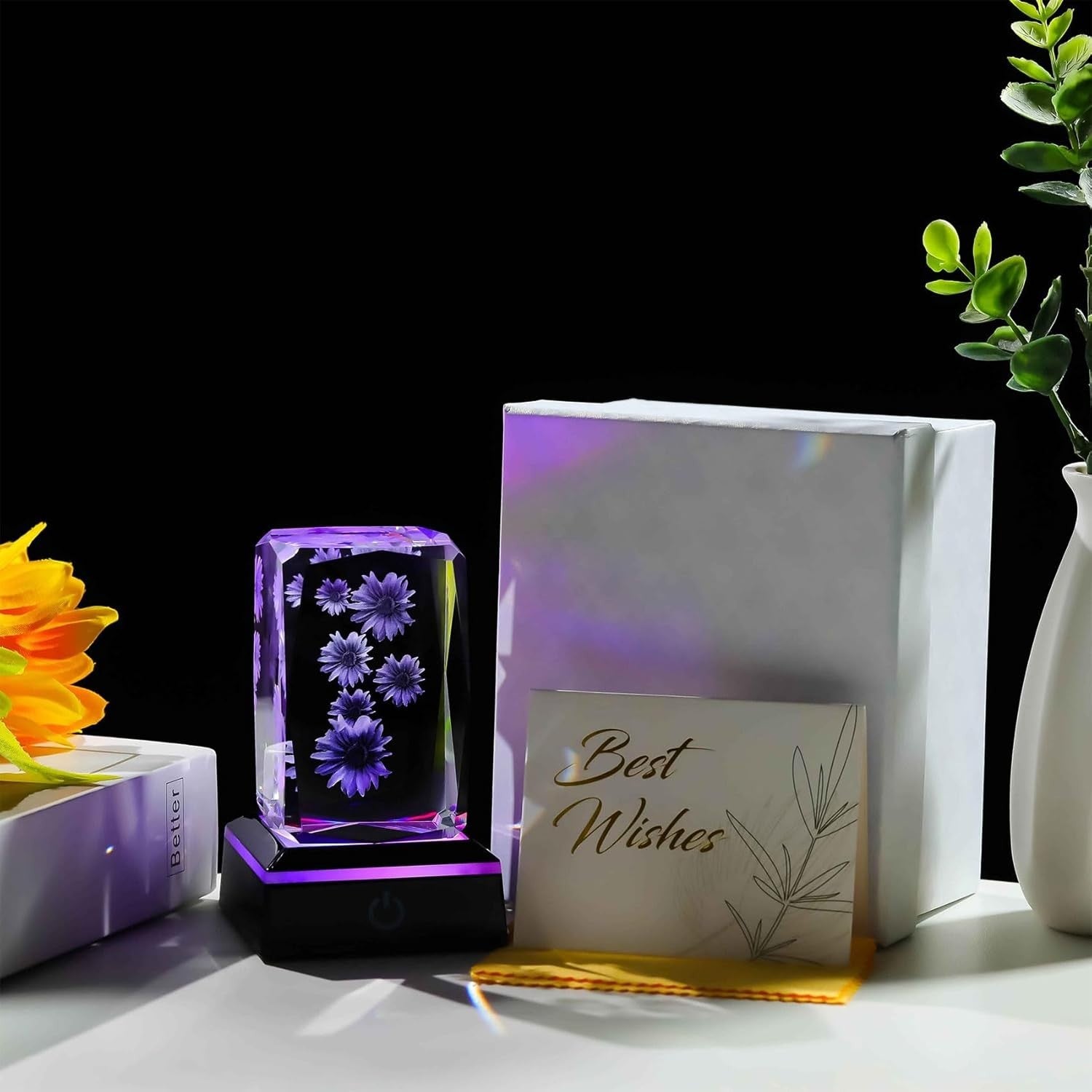 3D Crystal Sunflower LED Ornament Gift – Colour Changing Light Display Keepsake
