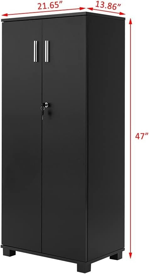 Black Lockable Tall Filing Cabinet Slim Office Storage with Shelves