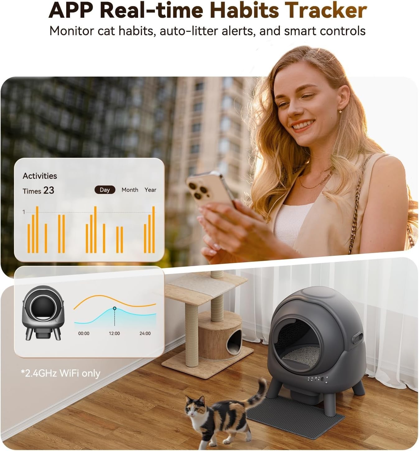 65L Self Cleaning Cat Litter Box App Control Odor Control Multi Cat