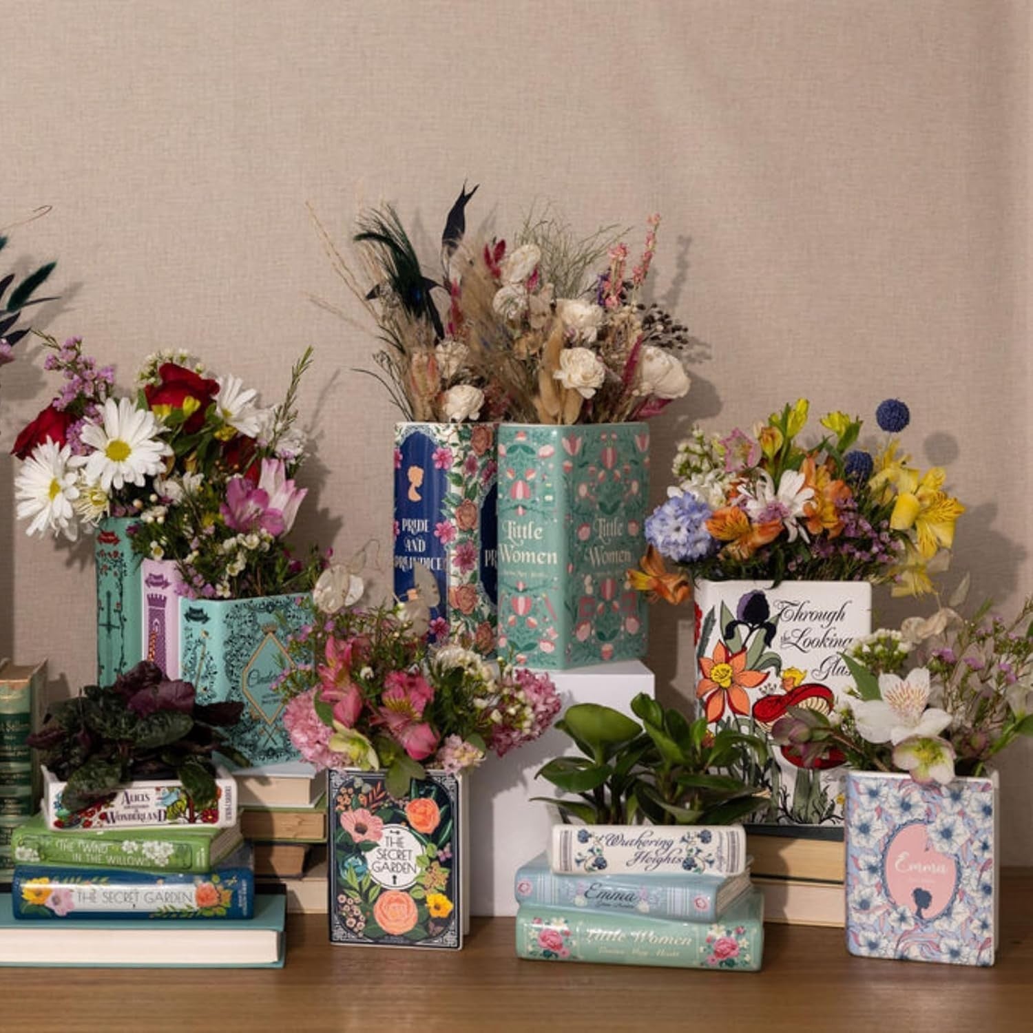 Book Shaped Ceramic Vase Decorative Bookshelf Flower Vase Home Decor