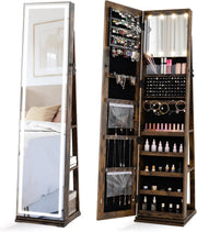 Rustic Brown 360° Swivel LED Jewelry Cabinet Mirror Lockable Storage