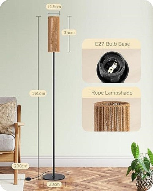 Rattan Floor Lamp Boho Standing Light Tall Rustic Bedroom Living Room