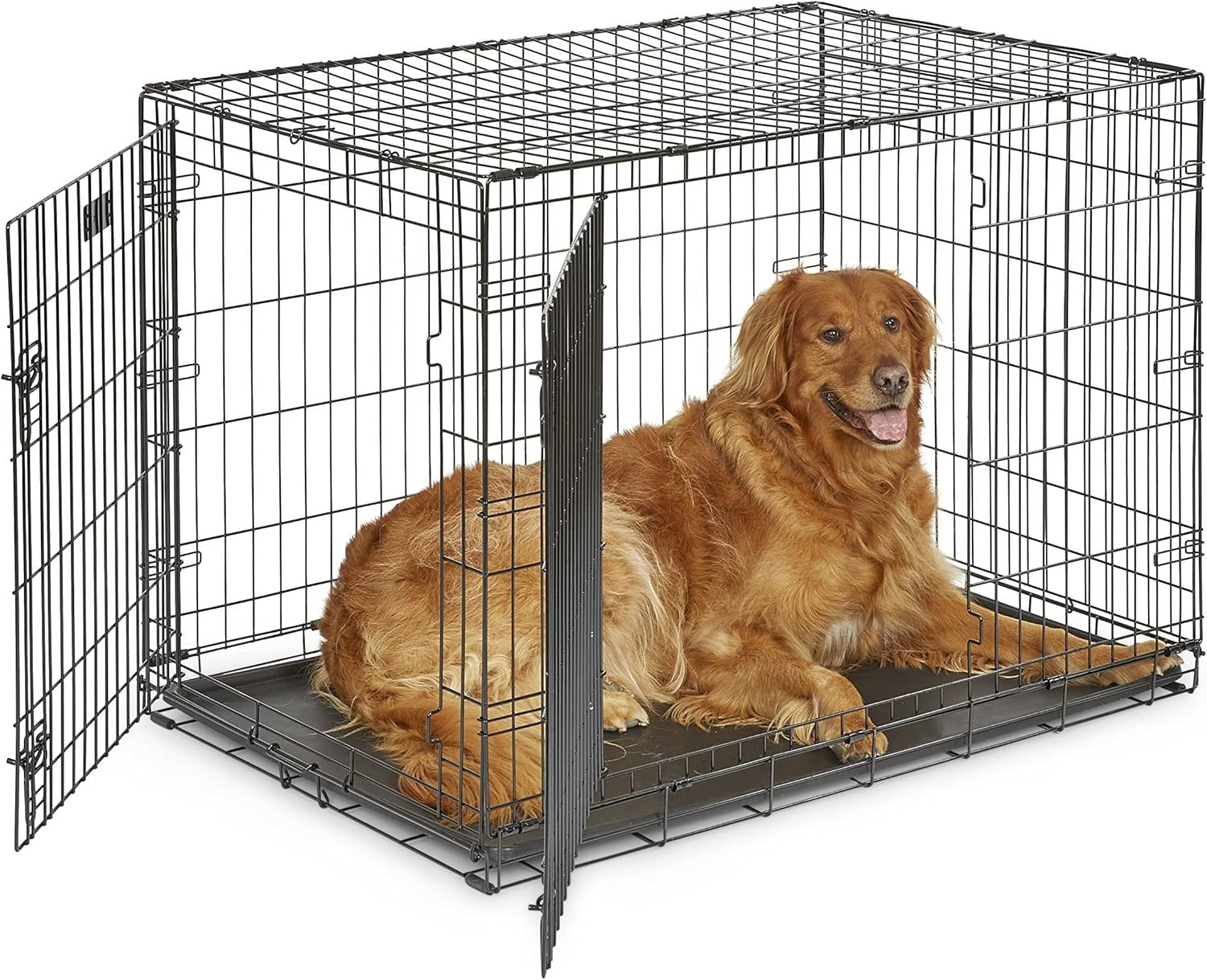 Double Door Large Metal Dog Crate with Leak-Proof Pan & Divider Panel