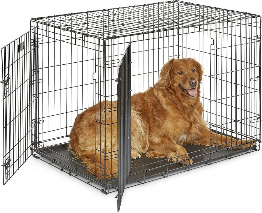 Double Door Large Metal Dog Crate with Leak-Proof Pan & Divider Panel