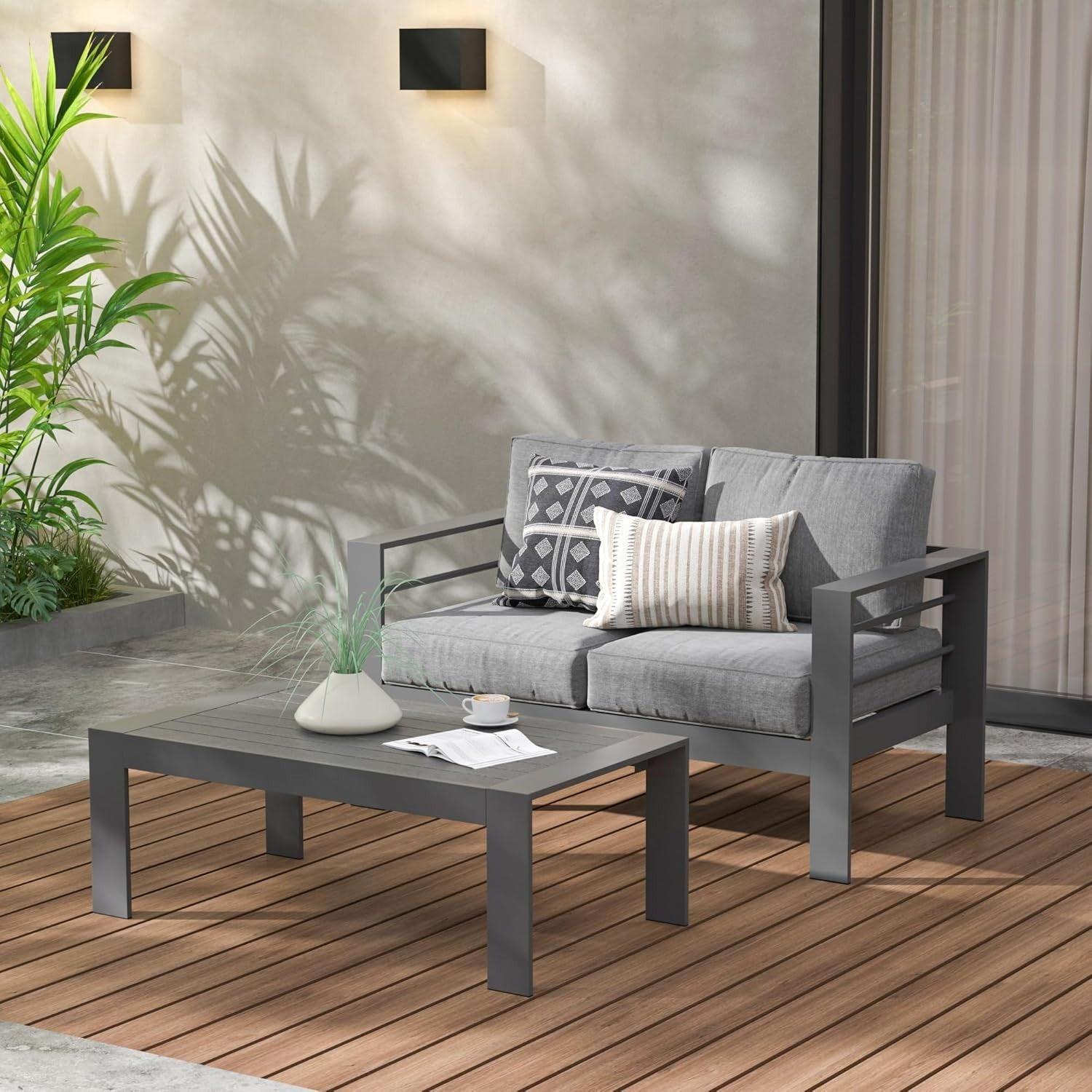 Aluminum Outdoor Coffee Table, Rectangle Patio Table Dark Grey 109x61cm