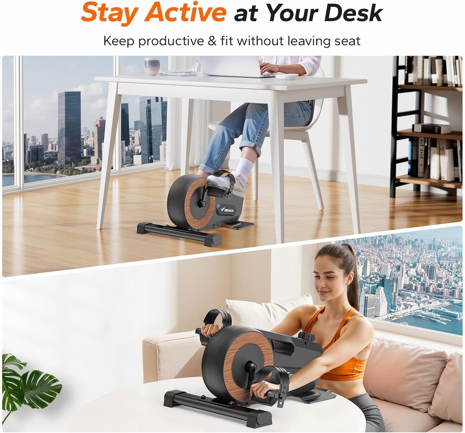 Under Desk Exercise Bike 8 Level Magnetic Pedal Exerciser LCD Quiet