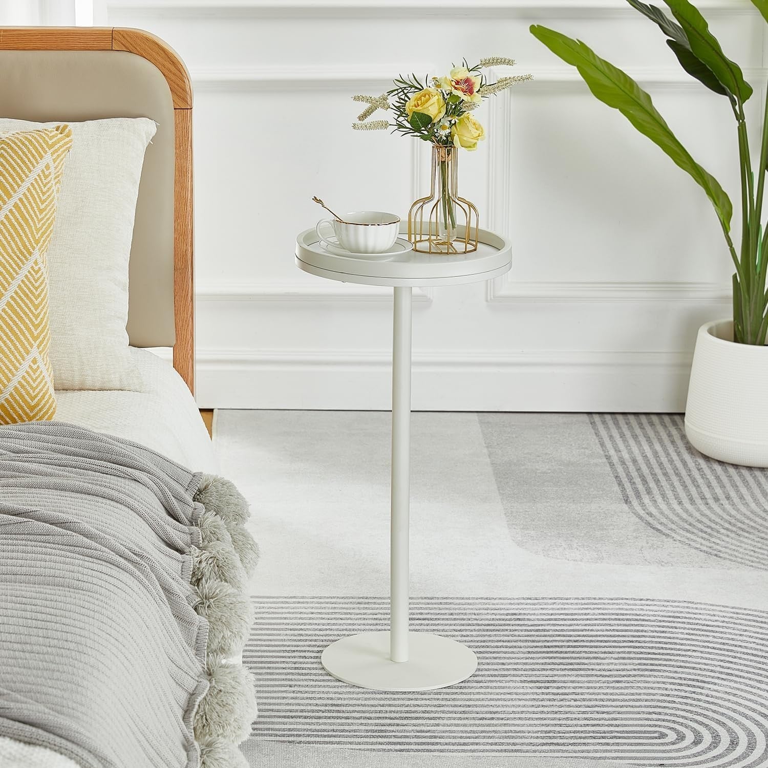 Small Round Coffee Table – 30x30x63cm Side Table for Living Room (White)