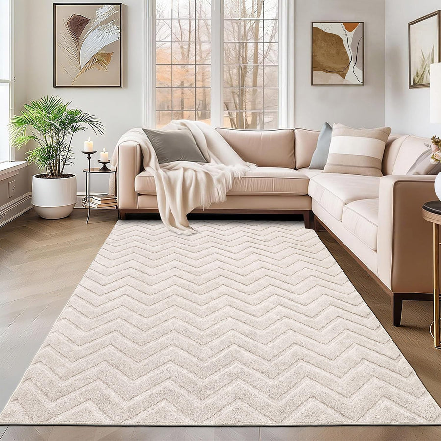 Beige Large Area Rug 160x230cm Washable Non Slip Soft Low Pile Living Room