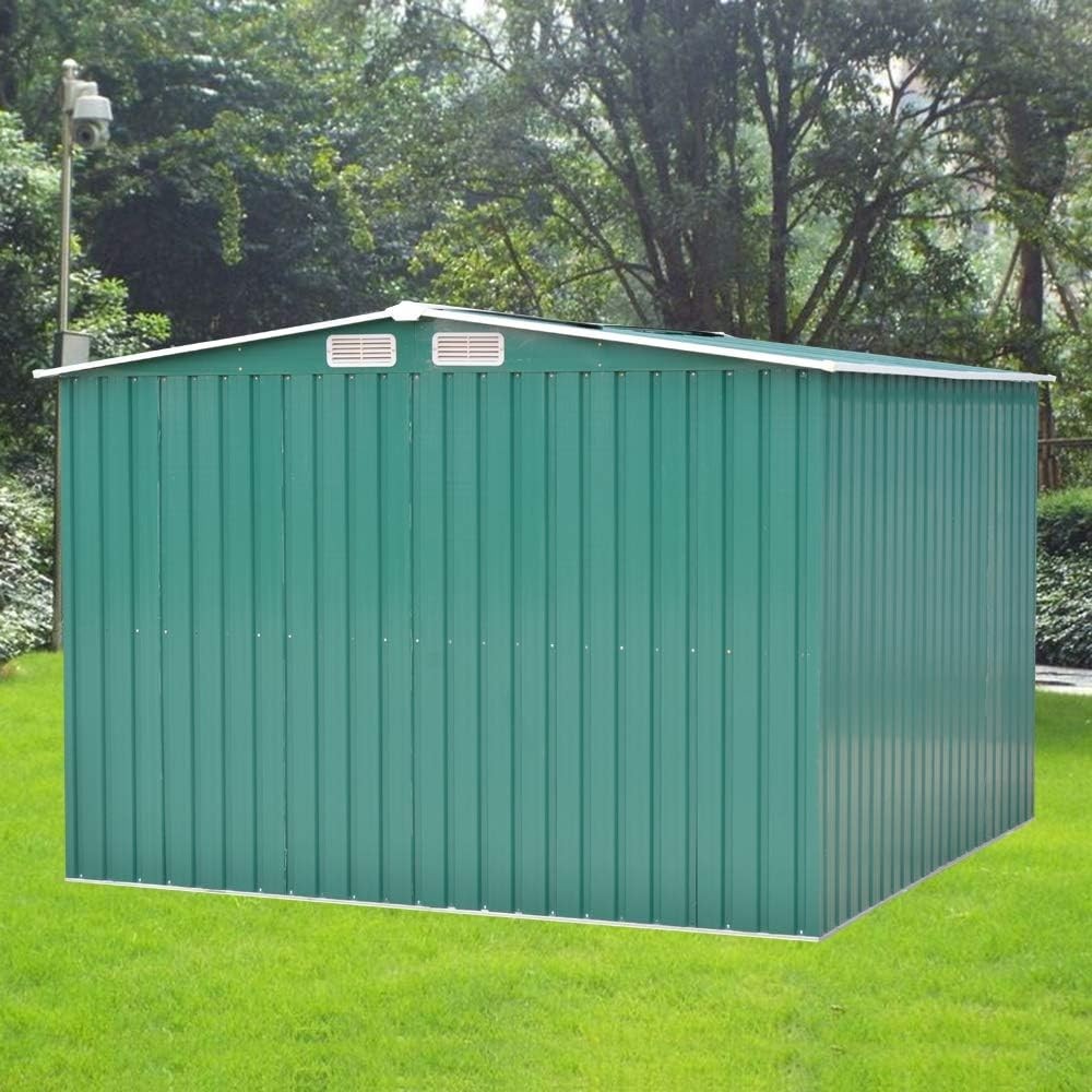 Outdoor Metal Garden Storage Shed Apex Roof 8x6FT Green