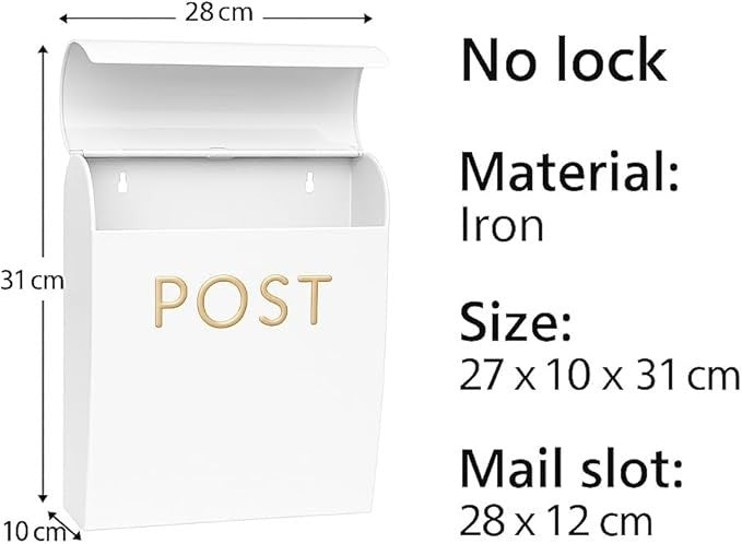 Wall Mounted White Post Box Weatherproof Secure Mailbox Outdoor Letter Holder