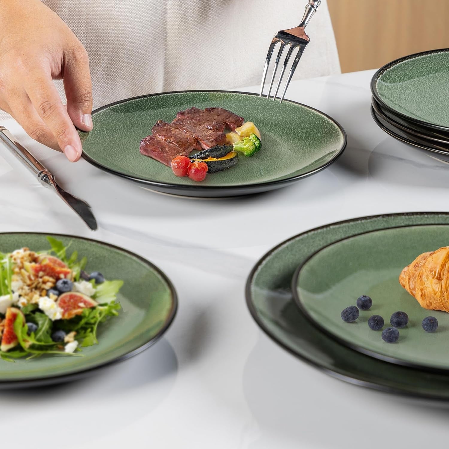 12 Piece Stoneware Dinner Set Plates Bowls Resistant Dishwasher Safe