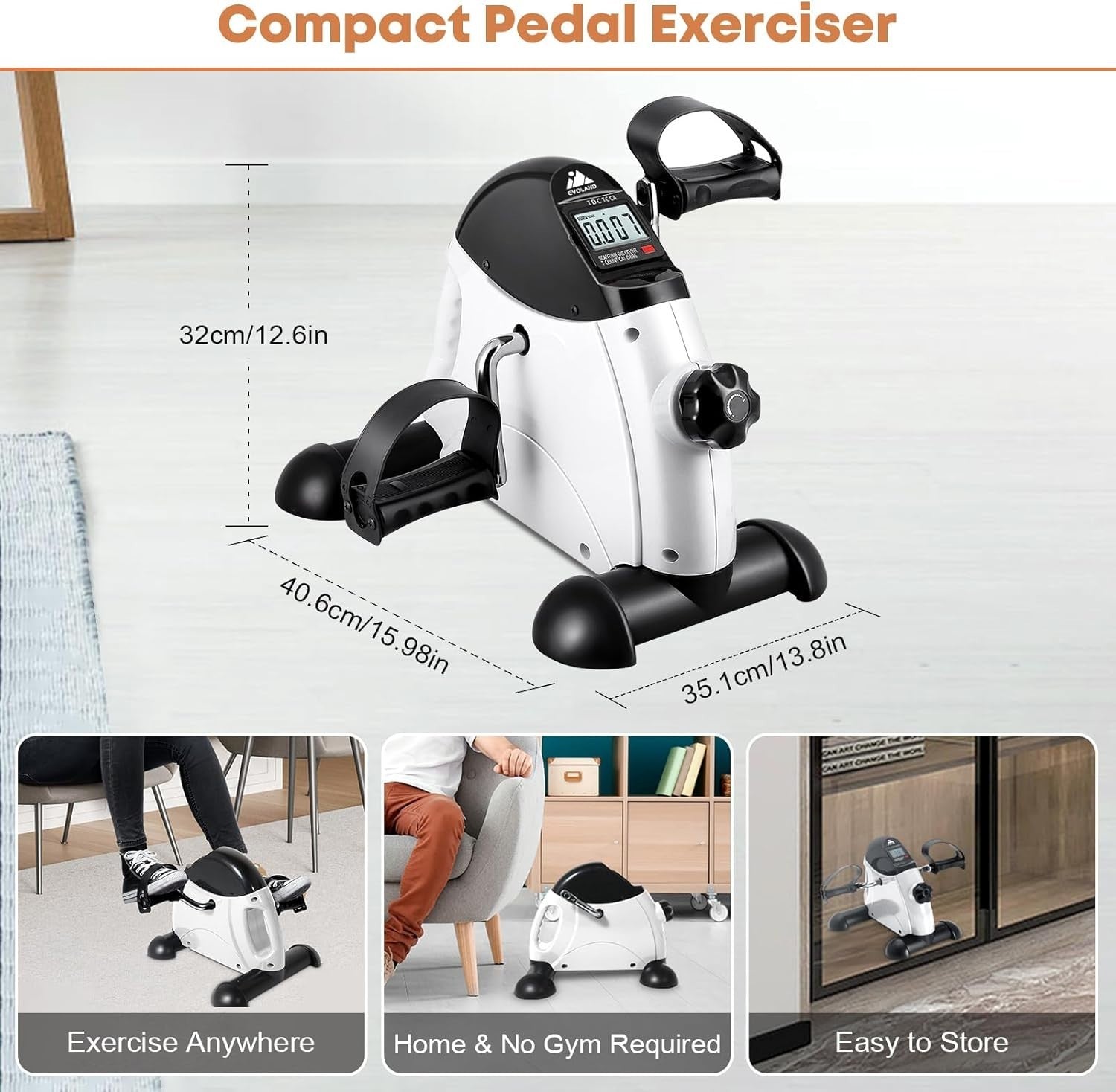 Compact Under Desk Pedal Exerciser LCD Adjustable Resistance Arm Leg