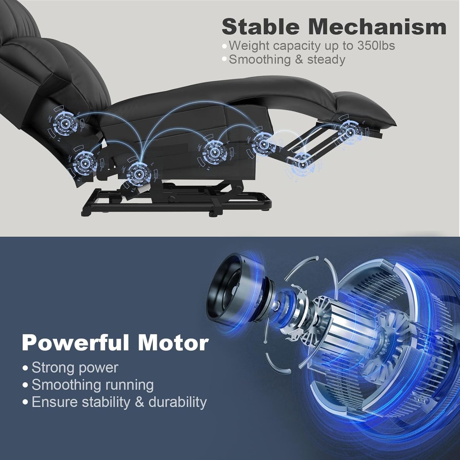 Power Lift Recliner Chair Massage Heat USB Ports Cup Holders Fabric Black