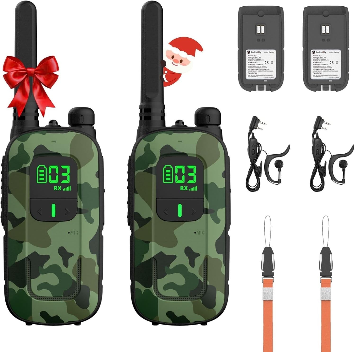 Rechargeable Walkie Talkies PMR 16 Channel VOX Flashlight Earpiece
