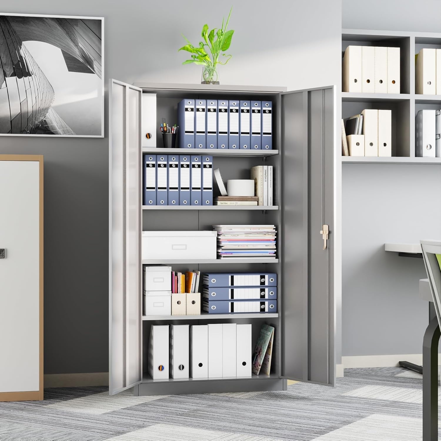 Lockable Metal Storage Cabinet 2 Doors 2 Adjustable Shelves 180cm