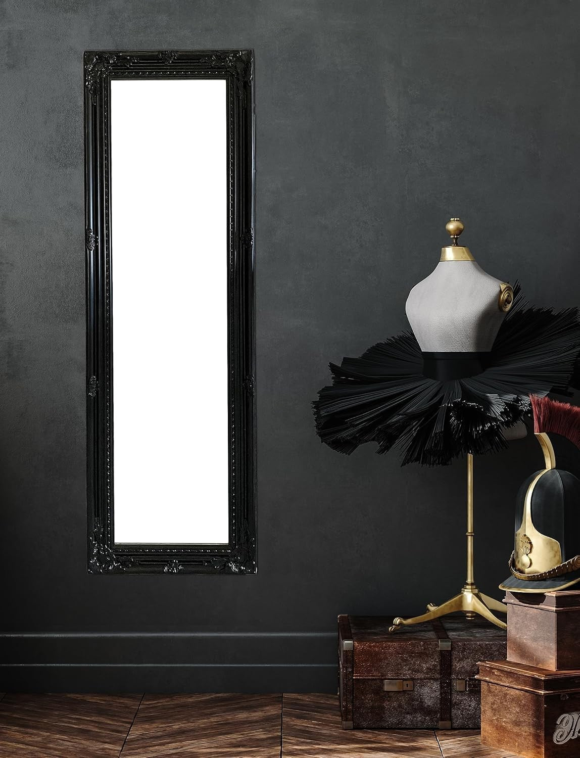 Black Ornate Full-Length Dressing Wall Mirror 142x47cm Antique Style