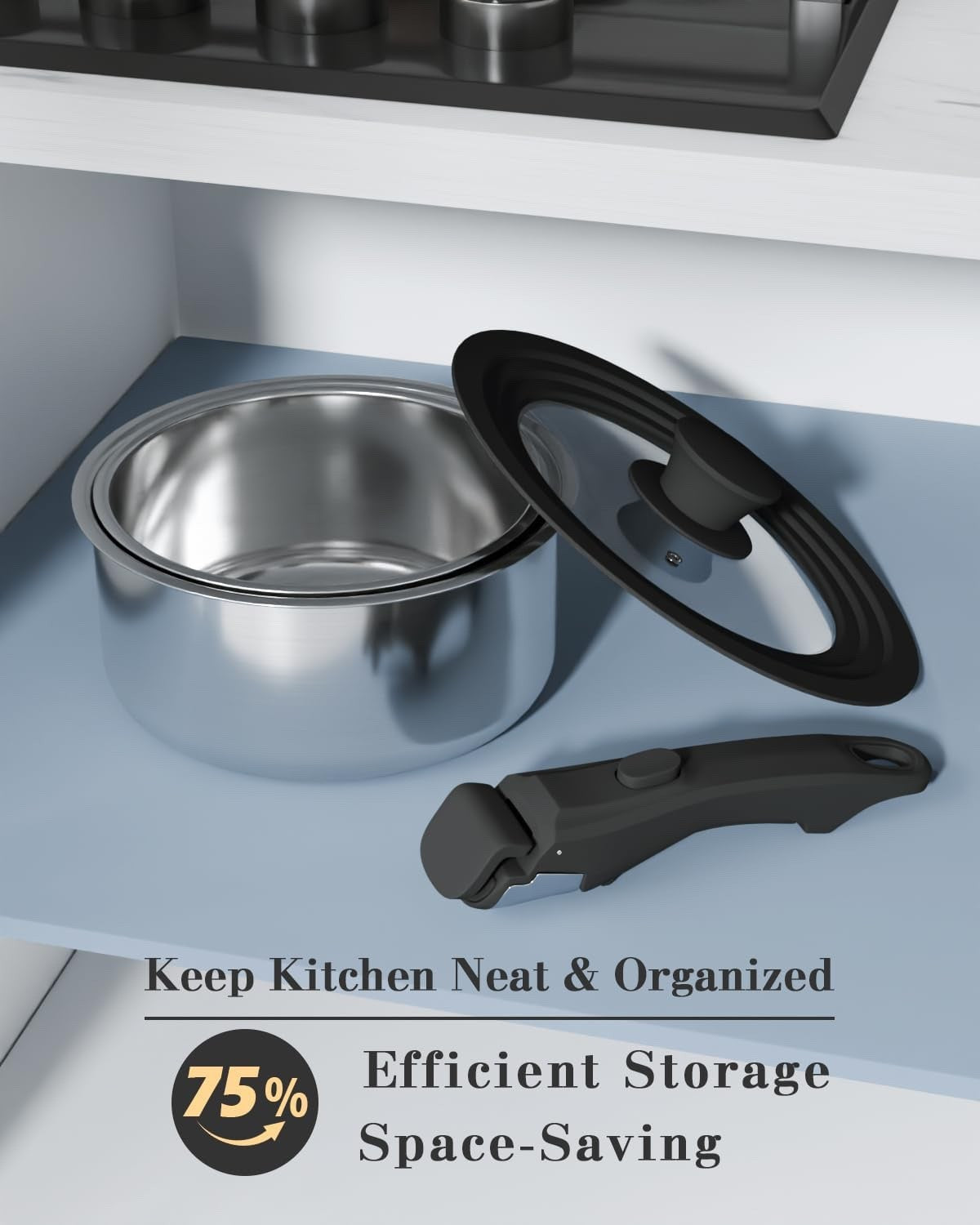 4Pcs Stainless Steel Saucepan Set with Removable Handle & Silicone Lid – 18 20cm