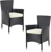 Black Rattan Garden Armchairs Set of 2 Cushioned Stackable Patio Chairs