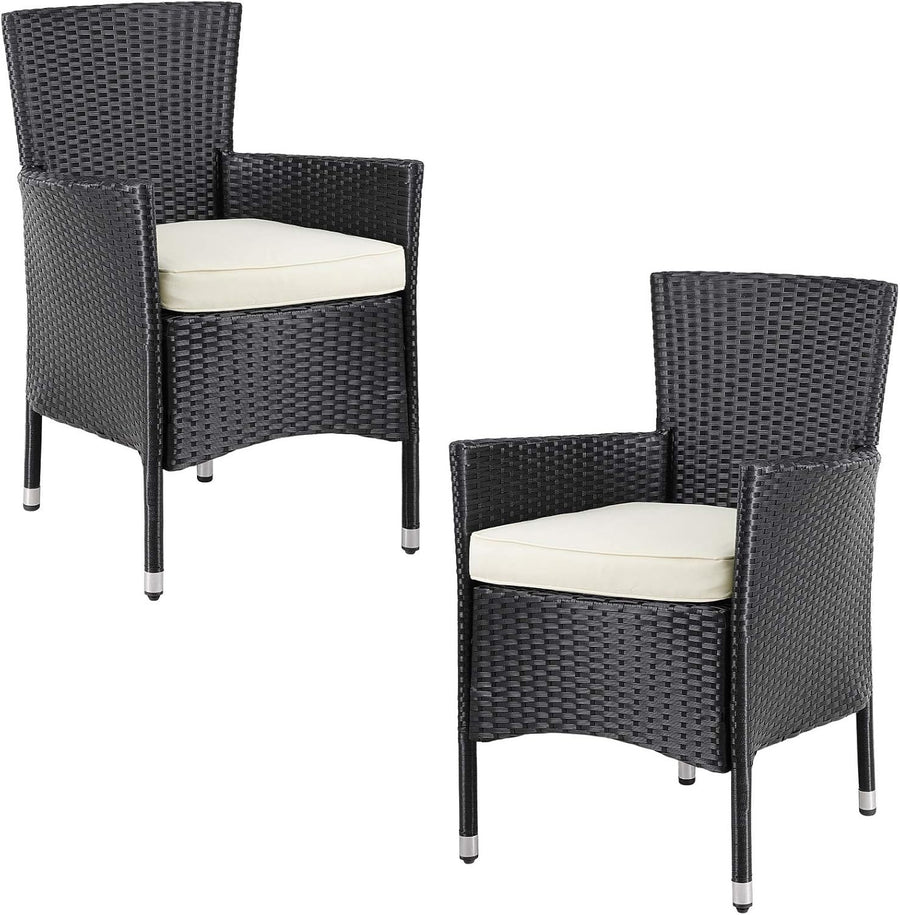 Black Rattan Garden Armchairs Set of 2 Cushioned Stackable Patio Chairs